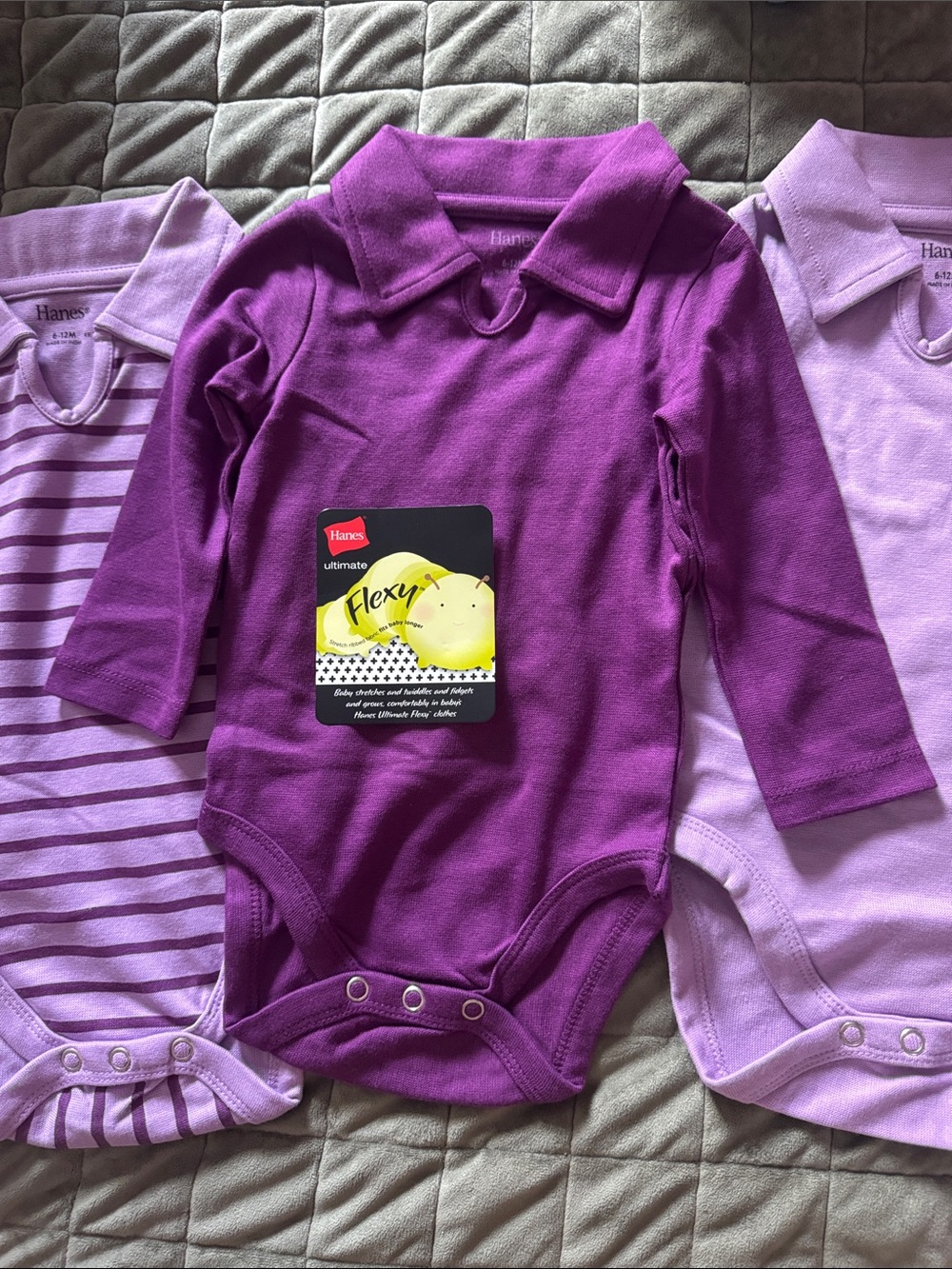 Hanes Kids Purple Long-Sleeve Collared One-Piece Bodysuit